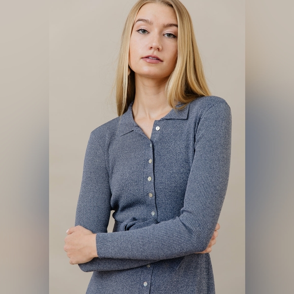 Apparalel Ribbed Knit Button Down Dress in Latte - Picture 3 of 7